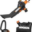 WORX Trivac 3-in-1 Electric Leaf Blower for Lawn Care, Leaf Mulcher/Leaf Vacuum with Bag, 350 CFM & 210 MPH, Leaf Shredder with Metal Impeller, Reusable Bag Included, Corded, WG505.2