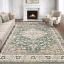 Green Rug Living Room Rugs: 8x10 Washable Boho Large Vintage Soft Stain Resistant Farmhouse Oriental Non Slip Indoor Floor Carpet for Bedroom Nursery Kids Playroom Office Dining Room Home Decor