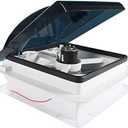 14" x 14" RV Roof Vent Fan 12V Manual Riser Reversible Manual Lift with Smoked Lid
