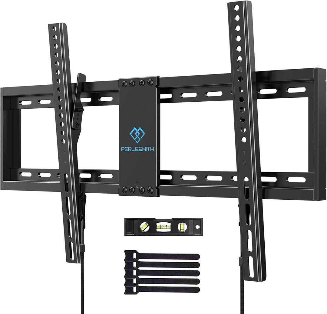 PERLESMITH UL Listed TV Mount for Most 37-85 inch TV, Universal Tilt TV Wall Mount Fits 16- 24 Wood Stud with Loading 132 lbs & Max VESA 600x400mm, Low Profile Flat Wall Mount Bracket PSLTK1 (Black)