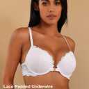 Deyllo Women's Front Closure Bras Lace Racerback Padded Push Up Bra Underwire Plunge (White)