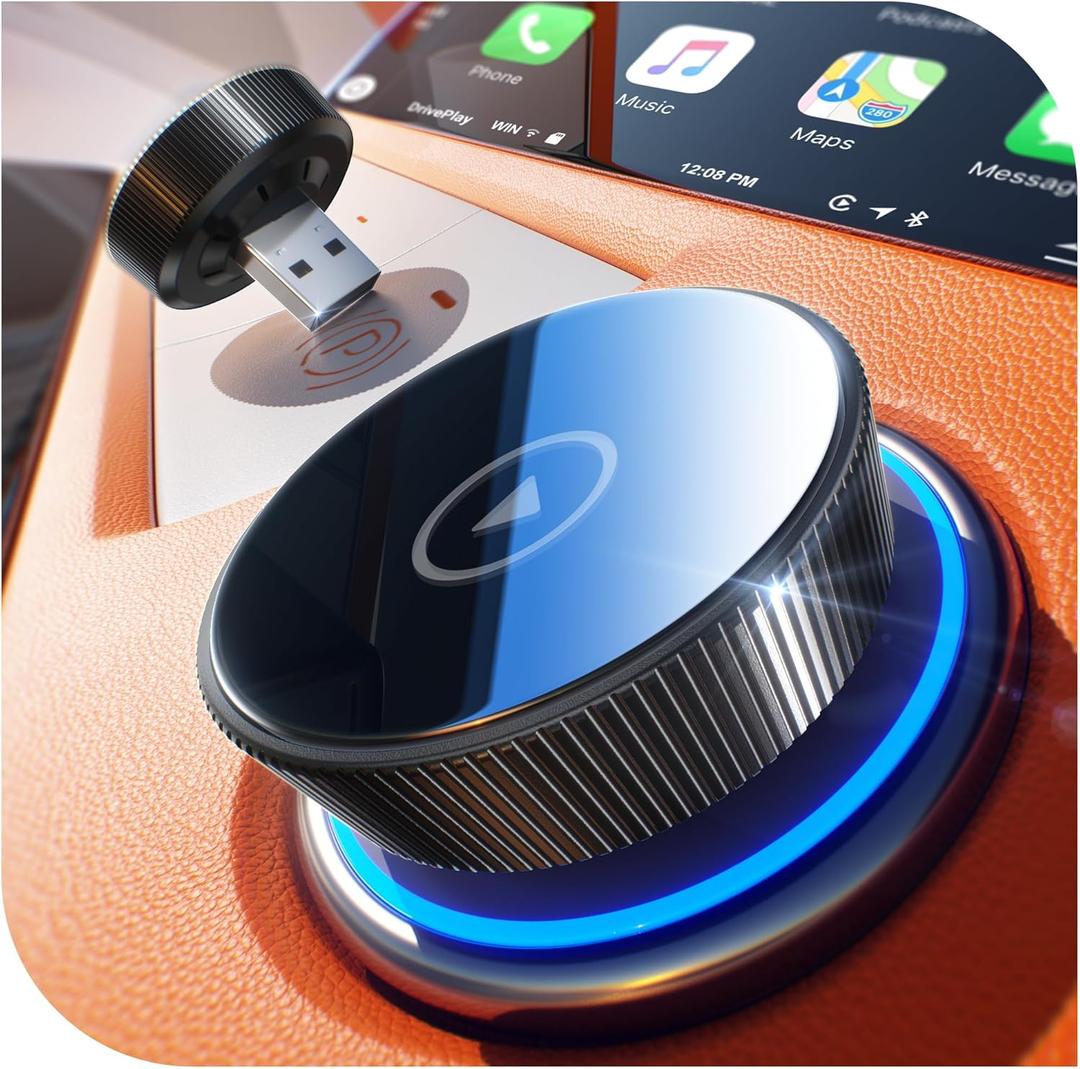Wireless Carplay Adapter, 60% Smaller, 3X Auto-Connect, No Latency, Plug&Play, Bluetooth&WiFi, for Apple Carplay Wireless Adapter, Mini Dongle for iPhone 5~17 & 927+ Cars, USB A/C (Deep Black)