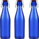 Teenyyou 3 Pcs Cobalt Blue Glass Bottle 500 ml / 16.9 oz Decorative Bottles Cobalt Blue Swing Top Glass Bottles with Airtight Lid for Centerpieces Garden Decor, Bottle Tree (EXP 07/07/27)