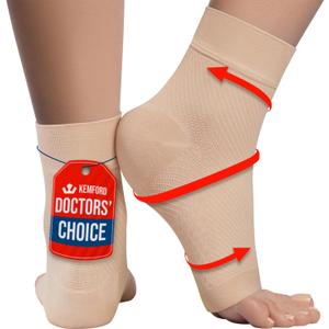 KEMFORD Ankle Compression Sleeve - Plantar Fasciitis Braces - Open Toe Compression Socks for Swelling, Sprain, Neuropathy, Foot Arch Support for Men and Women - 20-30mmhg, XL, Beige