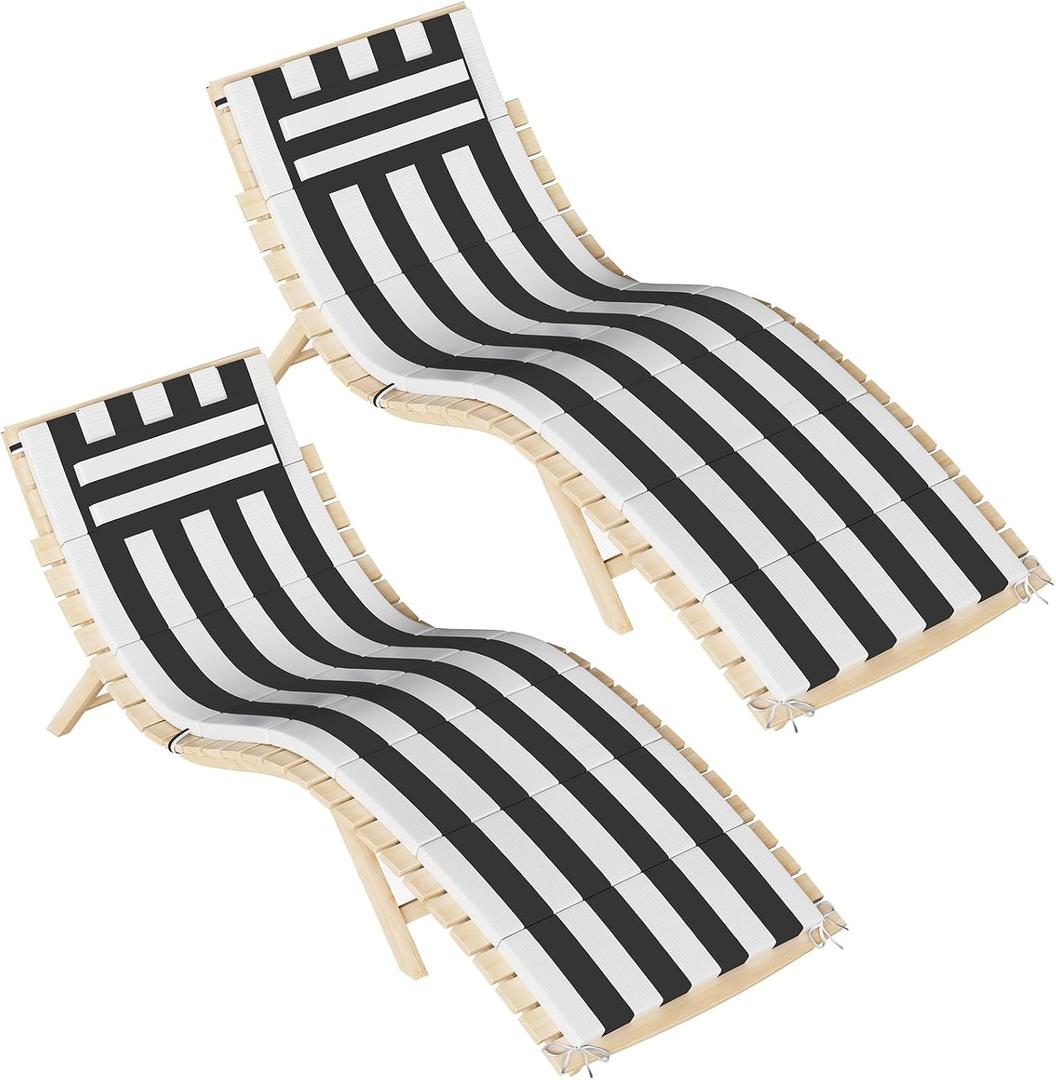 2Pcs Chaise Lounge Cushion Outdoor, Foldable Lounge Chair Cushion with Headrest, Weather and Fade Resistant Replacement Lounge Chair Pad for Patio Furniture, Lawn, Pool, 80''L x 26''W x 1.18''T