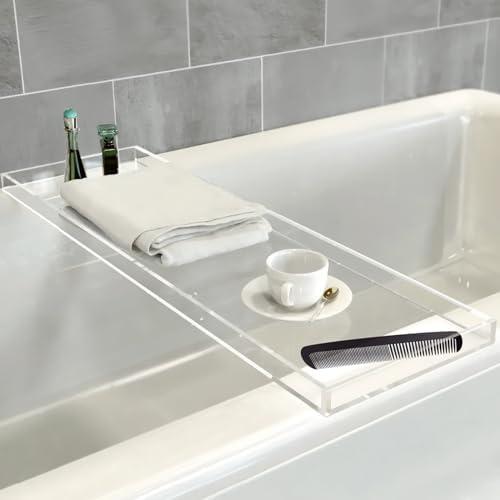 QTLILMNT Acrylic Bathtub Tray, 32.28in Clear Bath Caddy, Bathroom Caddy Tray for Bathtub, Acrylic Bathtub Tub for Holds Soap, Towels, Paper Towels, Candles, Body wash, Shampoo, Plants