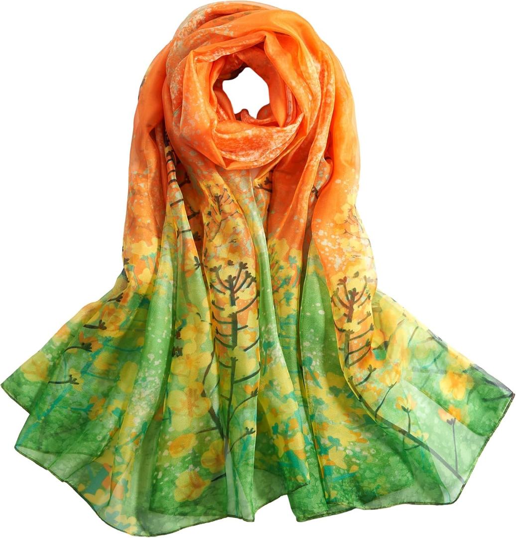 Lightweight Scarves for Women Sheer Scarf Print Floral Pattern Scarf Shawls Fashion Sunscreen Head Shawls (Stn014)