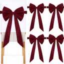 Newwiee Set of 4 Christmas Burgundy Velvet Chair Sashes, Sashes Chair Bows Tie Back for Christmas Banquet Home Wedding Events Banquets Party Decoration 11.8 x 5.9 Inch