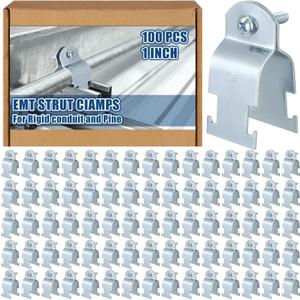 Landhoow Emt Pipe Universal Strut Clamps Strut Channel Accessory Electro Galvanized Conduit Clamp with Bolt and Nut, Rigid Pipe Tool(1 Inch,Silver,100 Pcs)