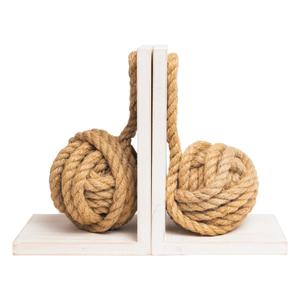 Defined Deco Decorative Bookends,Vintage Wood Bookends with Heavy Nautical Knot Rope,Beach House Book Ends for Shelves,Sturdy Book Holders,L Shaped Bookends for Office,Home Decoration,Pack of 2.