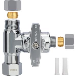 Brass Angle Stop Add-A-Tee Valve, 3/8 x 3/8 x 1/4 Compression Tee Valve,Feed Water Adapter for Refrigerators, Ice maker, Reverse Osmosis,RO Water Filter Systems, 3 Way Diverter Water Line Splitter