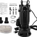 2HP 220V Submersible Sump Pump, 6498GPH Cast Iron Sewage/Effluent Pump 1500w with Automatic Float Switch and 66ft Hose for Sump Basin, Basement, Residential Sewage, 2'' NPT Discharge