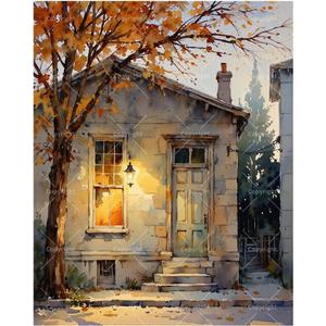 Cozy House Paint by Numbers Kit for Adults - DIY Autumn Cottage with Lamp Light Painting on Canvas 16x20In, Framed Acrylic Paint Set, Suitable for Beginners, Art for Home Decoration or Gifts