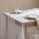 Horaldaily White Pearl White Gauze Tablecloth 6084 Inch Rectangular, Spring Summer Tulle Lace Cheesecloth, Bridal Shower Table Cover for Wedding Birthday Table Decor