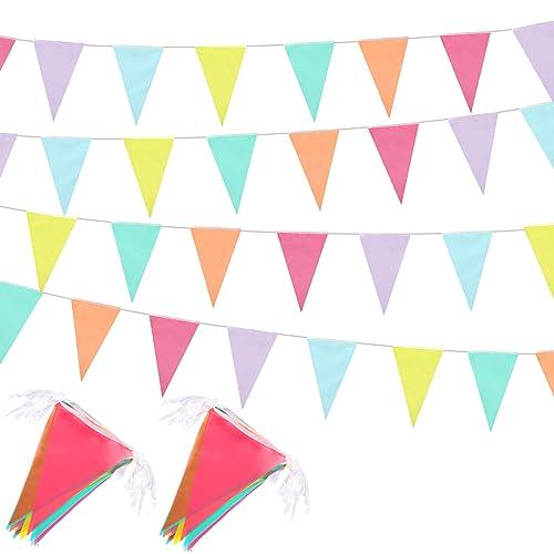 Preboun 164 Feet Pastel Pennant Banner Bunting Pennant Banner Garland 120 Pcs Pastel Triangle Flags on a String for Baby Shower Birthday Graduation Wedding Hanging Decorations(Unicorn Color)