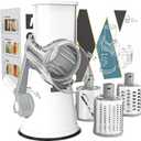 Cambom Rotary Cheese Grater Hand Crank Cheese Shredder for Fresh Cheese, Vegetable, Nuts,Non-slip Suction Base,Three Blades,White
