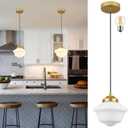 Gold Schoolhouse Light Fixture 8" Milk Glass Light Fixture Mid Century Pendant Light Milk Glass Pendant Light Schoolhouse Pendant Light for Bedroom Dining Room Kitchen (Bulb Incl.)