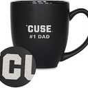 Rico Industries NCAA #1 Dad 15oz Laser Engraved Matte Black Ceramic Bistro Mug - for Hot or Cold Drinks