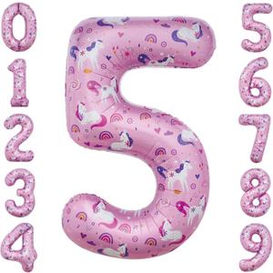 40 Inch Unicorn Number 5 Balloon 5th Unicorn Birthday Decorations for Girls Magical Party Supplies 5