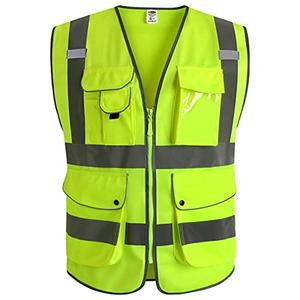 JKSafety 9 Pockets Class 2 High Visibility Zipper Front Safety Vest With Reflective Strips, Yellow Meets ANSI/ISEA Standards (Large, Yellow)