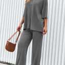 PRETTYGARDEN 2 Piece Lounge Sets for Women Summer 2025 Short Sleeve Tops Wide Leg Pants Matching Travel Outfits Clothing (Grey,X-Small) (XS)