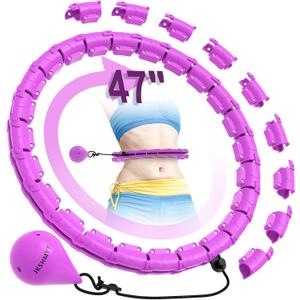 JKSHMYT Weighted Hula Circle Hoops for Adults Weight Loss, Infinity Fitness Hoop Plus Size 47 Inch, 24 Detachable Links, Exercise Hoop Suitable for Women and Beginners (Purple)
