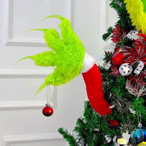 Christmas Elf Body Tree Decorations, Christmas Green Monster Stole Xmas Tree Topper, Pose-able Elf Stuffed Leg Arm and Head for Christmas Tree Decor Hanging Ornament (Arms, 27.6x7.8 inch)