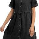 Denim Dress for Women Short Sleeve Button Down Summer Babydoll Casual Jean Dress Tunic Top (Medium)