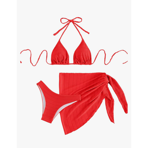 SHENHE Women's 3 Piece Textured High Cut Halter Triangle Bikini Swimsuit with Cover Up, Size XS
