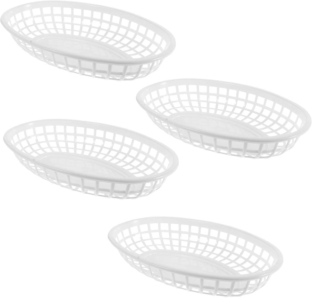 8 Pack Oval Fast Food Baskets Plastic Oval Basket Small Fruit Bread Basket Bin Food Serving Tray for Sandwiches, Burgers, Nachos, Fries, Hot Corn Dogs Food Serving Storage Display Decor