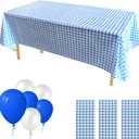 3Pack Plastic Table Cloth Disposable, Blue and White Checkered Gingham Tablecloth for Picnic Pizza Birthday Father's Day Party Decorations Size 54x108 Inch (Blue+White Checker)