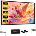 STWUI Outdoor-Projector-Screen-with-Stand - 120 inch Portable Projector Screen Indoor Outdoor Projector Screens 16:9 4K HD Lightweight Movie Screen with Carry Bag for Backyard Movie Night