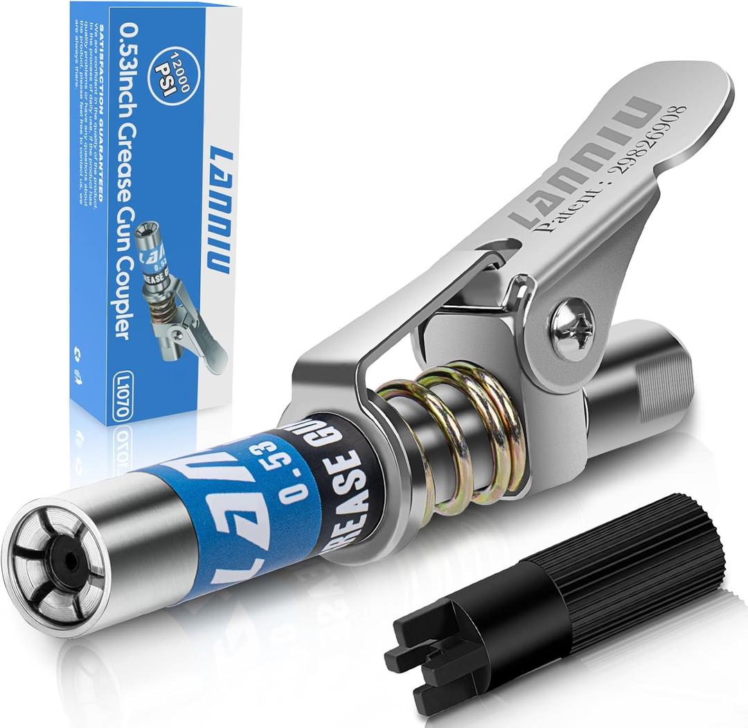 Grease Gun Coupler, 0.53" Strong Locking & Quick Release Grease Gun Tips, 12000 PSI No Leakage Grease Couplers, Compatible with All Grease Guns 1/8" NPT Grease Gun Fitting
