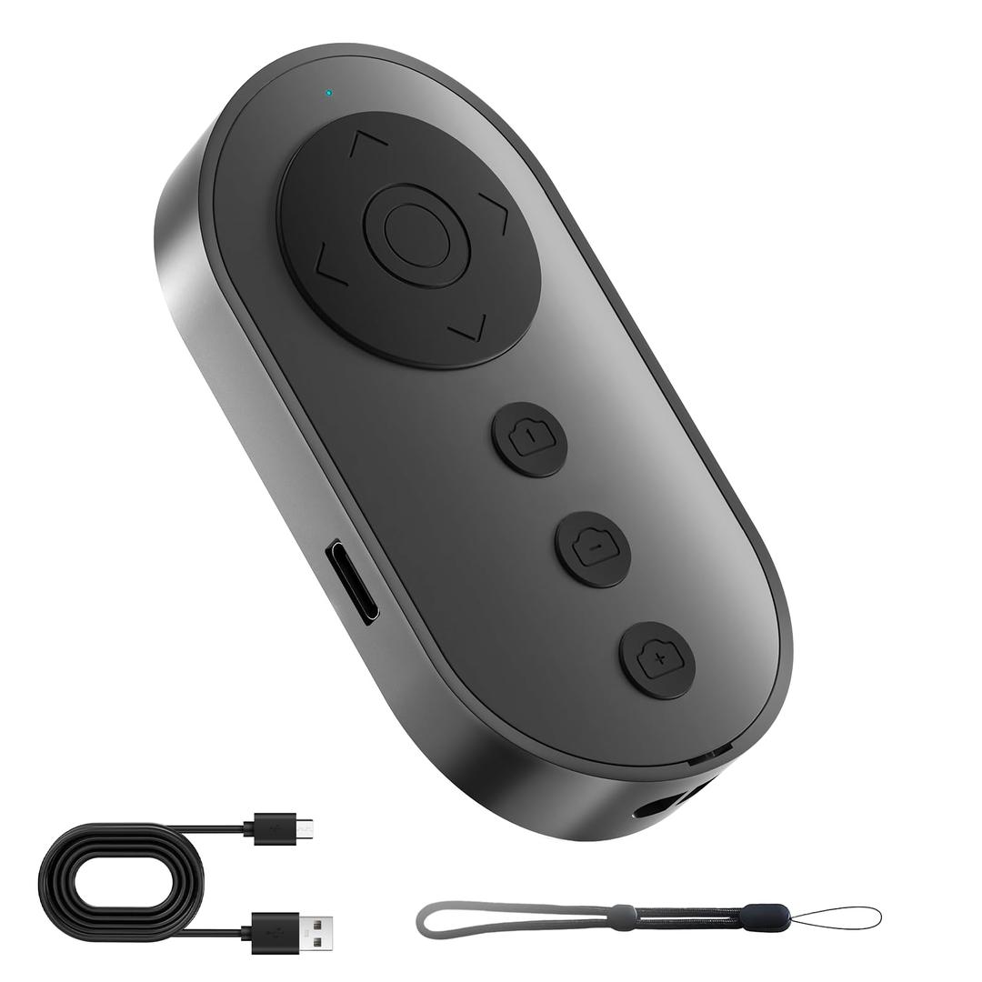 Bluetooth Camera Remote Shutter with Zoom and Front/Rear Camera Switch for Photo and Vlogging,Cllphone Remote Clicker for iOS & Android Smartphone, Wireless Video Scrolling for Tiktok