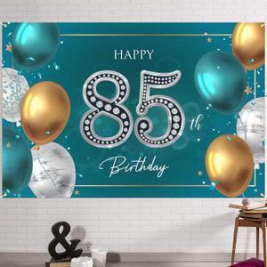 HAMIGAR 6x4ft Happy 85th Birthday Banner Backdrop - 85 Years Old Birthday Decorations Party Supplies for Women Men - Green Silver