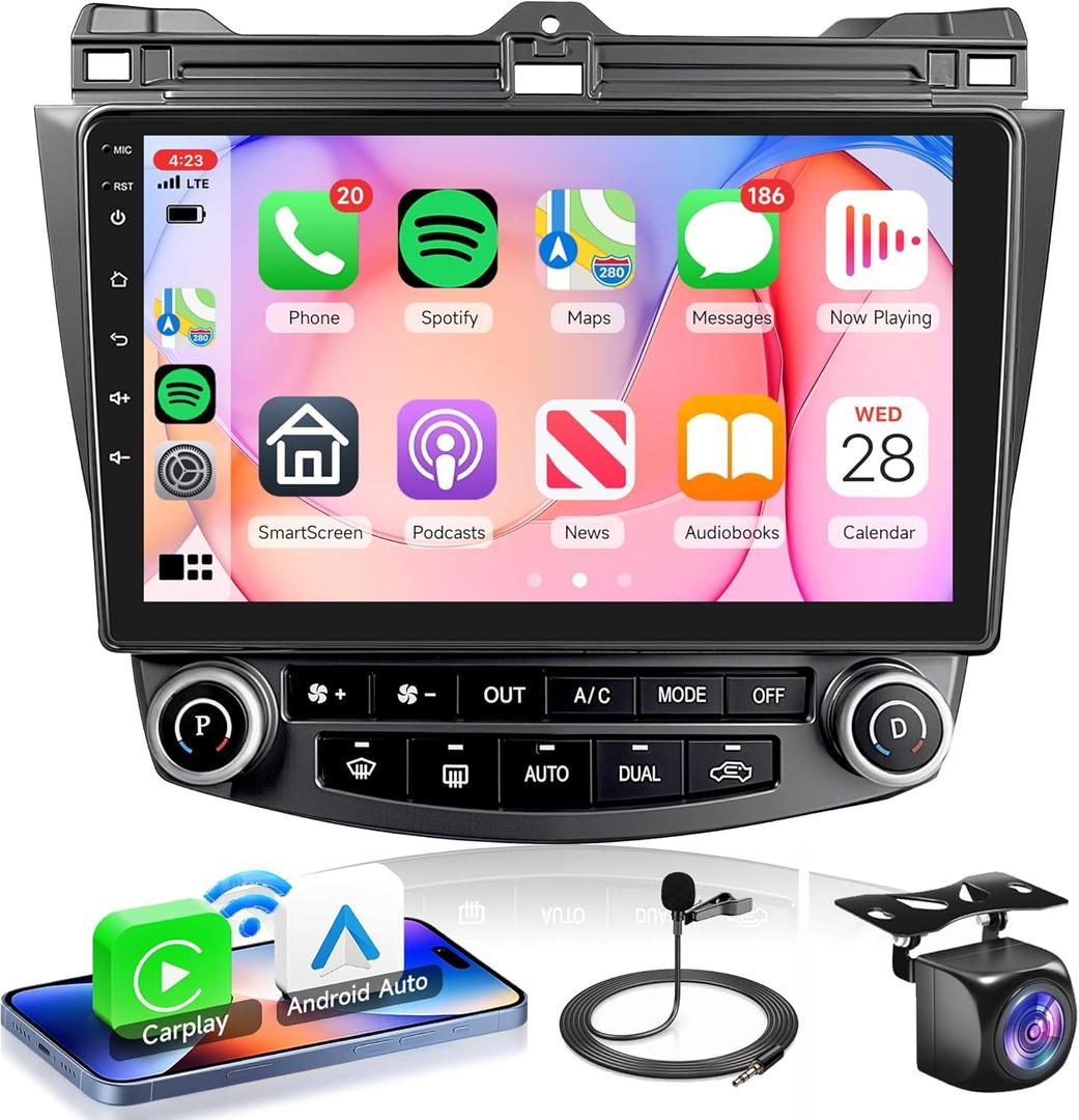 2G+64G Car Radio for Honda Accord 2003-2007, Rimoody Android 13 Car Stereo with Carplay Android Auto 10.1'' Touchscreen GPS WiFi Mirror Link Bluetooth FM/RDS HiFi SWC Backup Camera Microphone