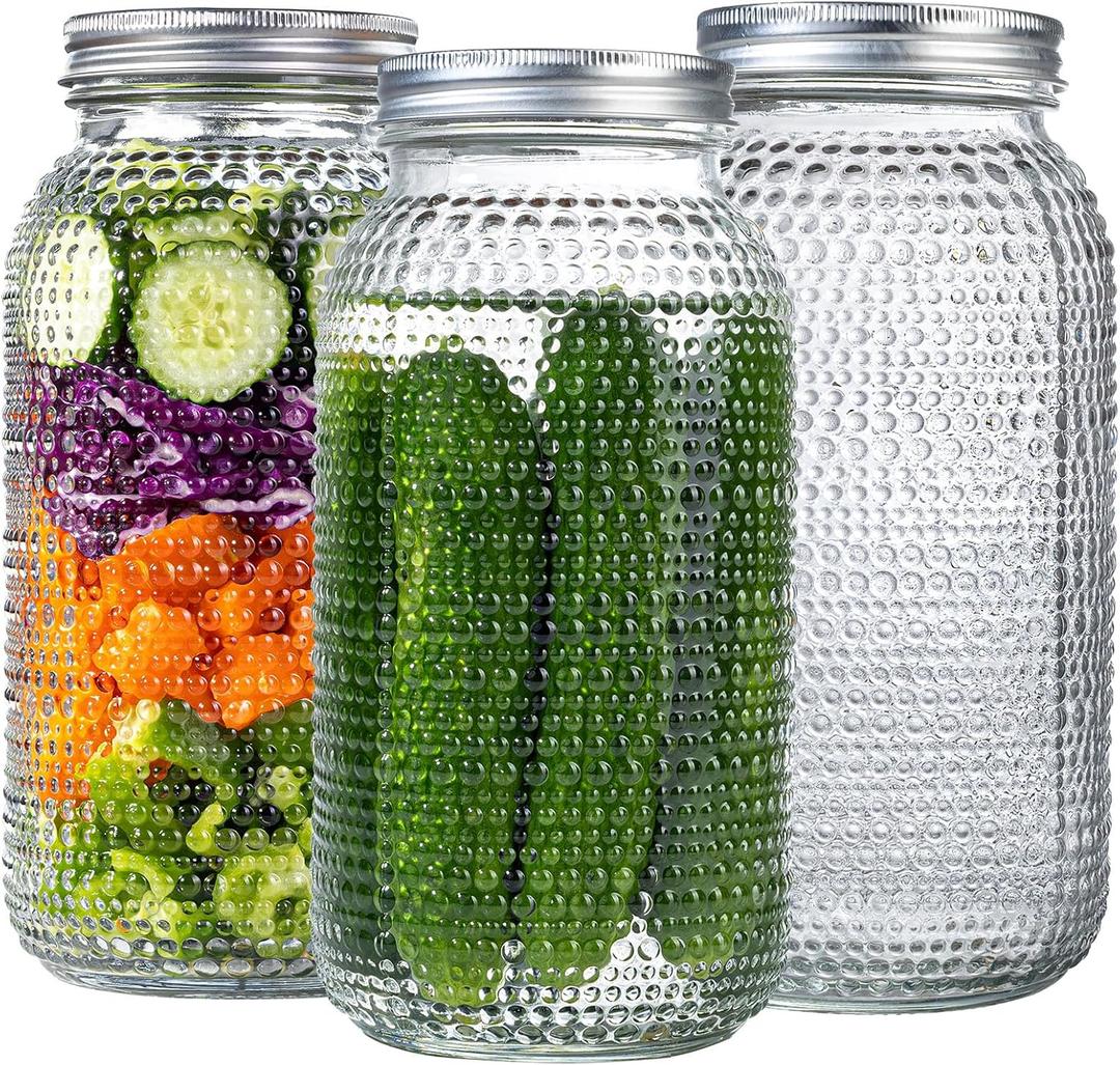 WELLIFE 3 Pack 64 oz Mason Jars Wide Mouth,Large Mason Jars for Pickling, Canning, Fermenting and Food Storage, Microwave & Dishwasher Safe
