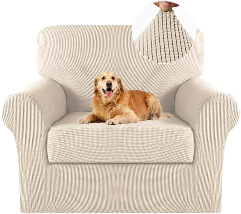 Turquoize 2 Piece Chair Covers for Living Room Armchair Cover Armchair Slipcovers with Arms Feature Thick Jacquard Fabric (Chair,Biscotti Beige)