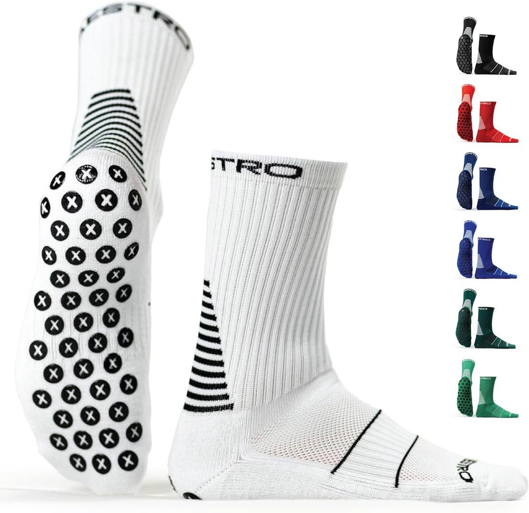 Maestro Soccer Grip Socks for Men and Women with Non-Slip Pads - Anti-Slip Socks Ideal for Football, Basketball, Sports (as1, alpha, l, regular, regular, White)