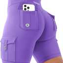 YEOREO CoreFlex Women Workout Biker Shorts with Cargo Pockets Hidden Scrunch High Waisted 8" Inseam Gym Shorts, Medium