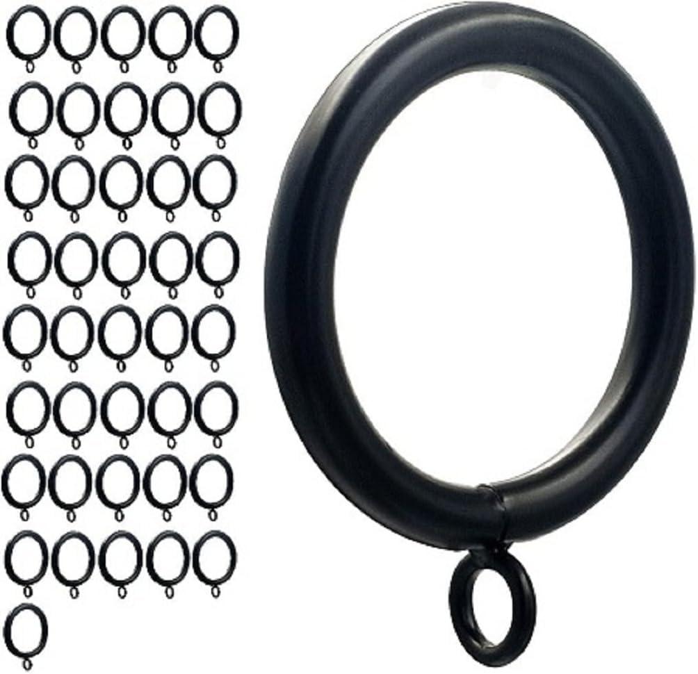 Curtain Ring Metal 42-Pcs 1.5 Inch Inner Diameter with Eyelets Fit Up to 1 1/4-Inch Rod Large Wire Diameter (Black-42Pcs)