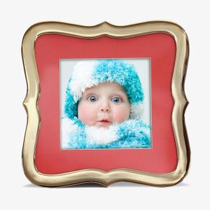 MIMOSA MOMENTS Metal Picture Frame with Printed Red Mat for 4x4 Photo (4x4, Brass)