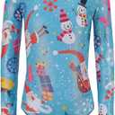 Christmas Gymnastic Leotards for Girl Long Sleeve Athletic Dance Bodysuit Outfit (5-6 Years, Blue)