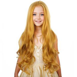 Gold Blond Wig for Kids Girls Long Wavy Curly Wig Child Yellow Wigs Synthetic Halloween Party Cosplay Wigs
