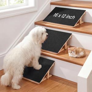 Novabright 3 Pack Adjustable Dog Ramp for Stairs Extra Wide Wooden High Traction Walking Surface Nonslip Stairs for Small to Large Dogs Cat Foldable Pet Ramps for Injured Older Pet (No Installation)