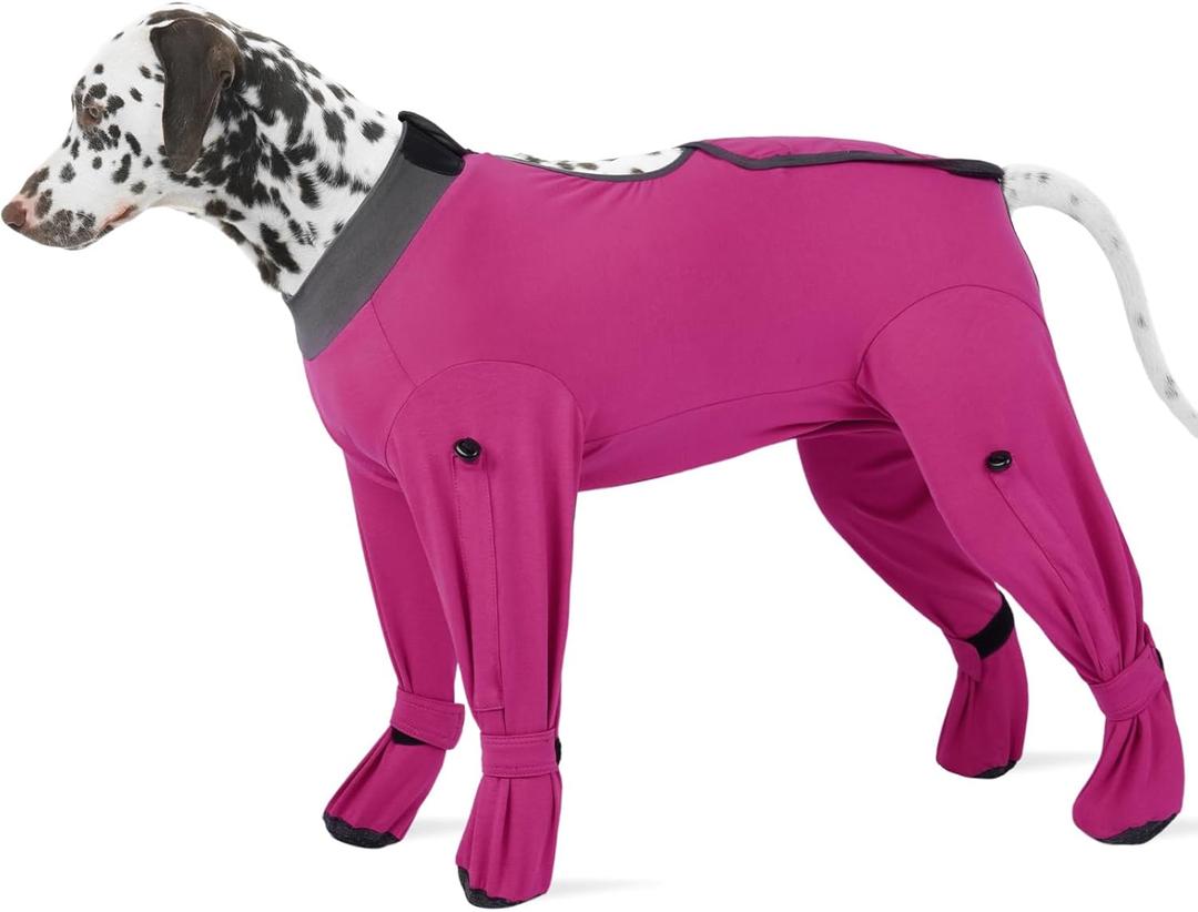 ROZKITCH Dog Surgical Recovery Suit, Long Sleeve for Post-Operative Wounds, Prevent Licking & Shedding, E-Collar Alternative for Large Dogs (Male/Female) 4-Leg Rosered XL
