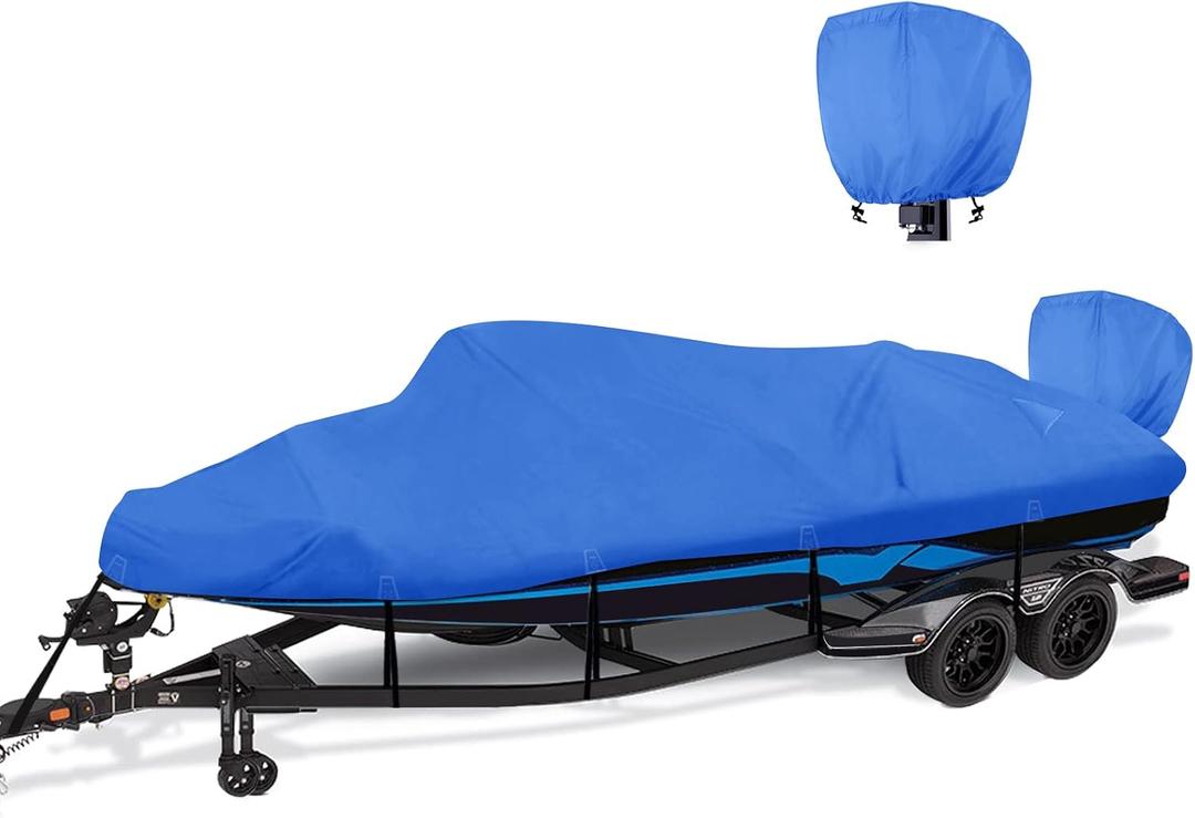 YimSting Boat Cover 14-16 ft, 1200D Waterproof V-Hull, Pacific Blue