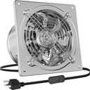 HG Power 10 Inch Metal Exhaust Fan with Switch, Powerful Garage Exhaust Fan with Damper, Potable Wall Mount Fan Fume Extractor Ventilation Fan for Shop, Shed, Basement, Chicken Coop, Silver (10 Inch with Switch)