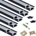 THMOOTHER 10-Pack 3.3FT/1M LED Strip Aluminum Channel Diffuser,Collar Shape Tape Light Under Cabinet Floating Shelf Alcove Recessed 25X7MM Matte Black Anodized Track, Milky Cover Concave Slot Profile