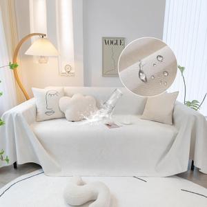 STACYPIK 4-Layer Waterproof White Sofa Cover for Dogs, Anti-Scratch Couch Cover for 3 Cushion Couch,Washable Non Slip Couch Cover for Loveseat, Pet Friendly Throw Cover for Sectional-71X150IN (XX-Large Size(71" X150"))